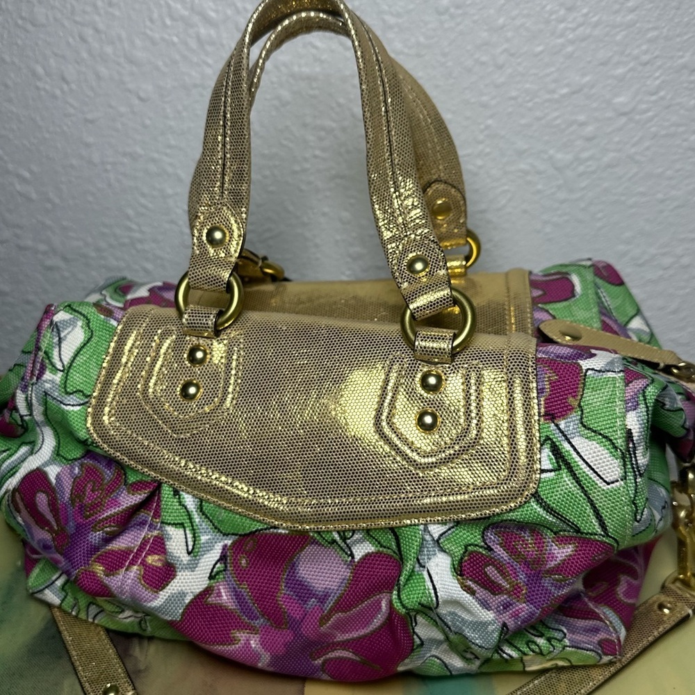 Vintage Coach Poppy Satchel Bag Multicolor Floral Gold Metallic Trim 14589 - Picture 6 of 13
